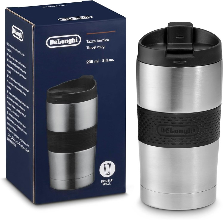 Kubek termiczny DeLonghi "The Adventurer" 300ml (DLSC074). Ceramiczny kubek podróżny z silikonową pokrywką.