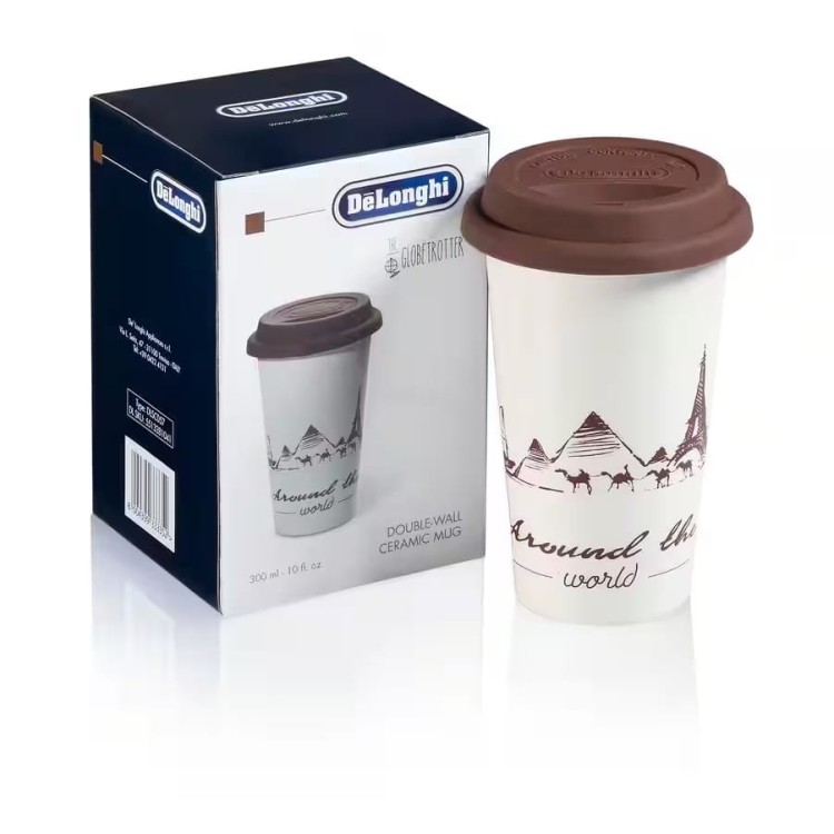 Ceramiczny kubek na kawę DeLonghi (DLSC57). Kolekcjonerski kubek termiczny z podwójną ścianką.
