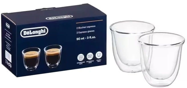 Szklanki termiczne DeLonghi do Espresso 60ml (DLSC310). Zestaw 2 szklaneczek z podwójnego szkła.