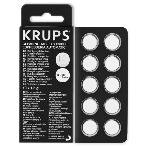 Tabletki czyszczące Krups XS3000 (10 sztuk). Oryginalny środek do czyszczenia bloku zaparzającego i usuwania oleju kawowego.