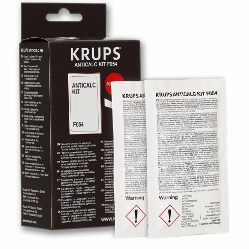 Odkamieniacz w proszku Krups F054 (zestaw). 2 saszetki proszku odkamieniającego + pasek testowy twardości wody.