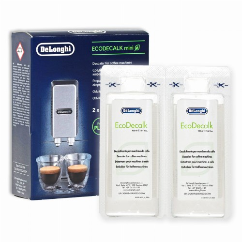 Zestaw odkamieniaczy DeLonghi EcoDecalk Mini (2x100ml). Płyn odkamieniający w porcjach na dwa cykle czyszczenia.