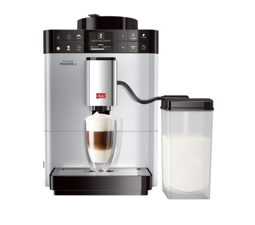 Automatyczny ekspres do kawy Melitta Passione OT (One Touch) F53/1-101. Srebrny ekspres ciśnieniowy.